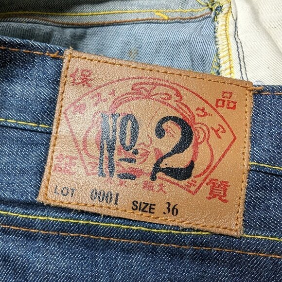 Evisu No 2 Lot 0001 Jeans Tag Size 36 Gold Embroidered Button Fly Blue Denim - Picture 10 of 10